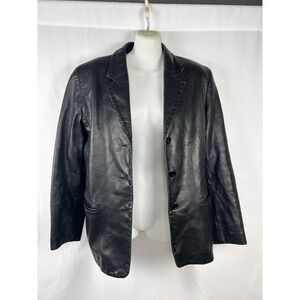 Vintage Identity Black Leather Blazer – Hand-Whipstitched Trim, 1990s